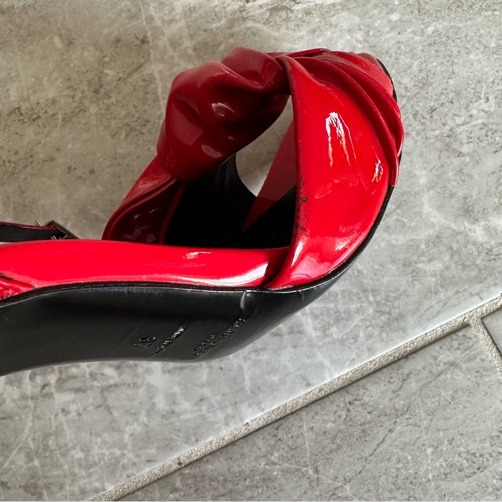 Saint Laurent Red Patent Leather Bow Ankle Strap Heels - Made in Italy - Size 37 - Picture 5 of 14